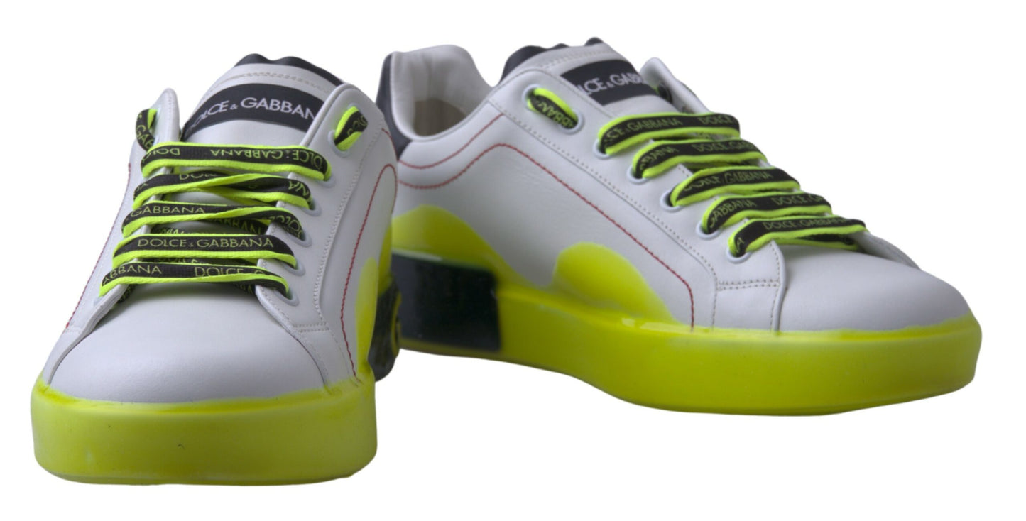 Dolce &amp; Gabbana White and Yellow Portofino Leather Sneakers