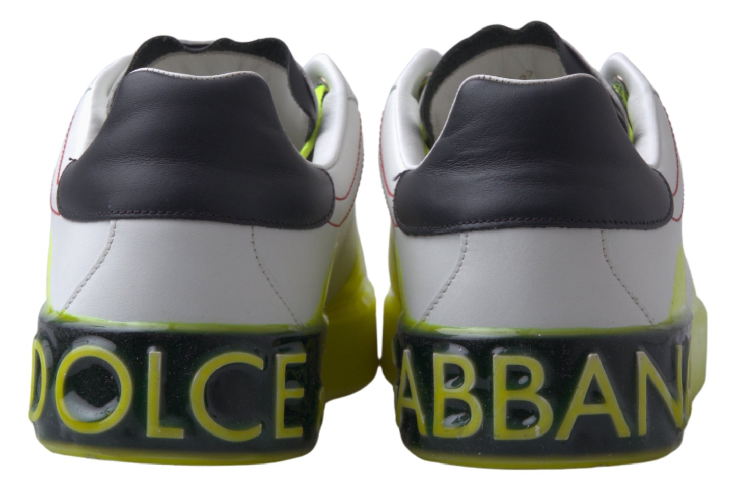 Dolce &amp; Gabbana White and Yellow Portofino Leather Sneakers
