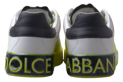 Dolce &amp; Gabbana White and Yellow Portofino Leather Sneakers
