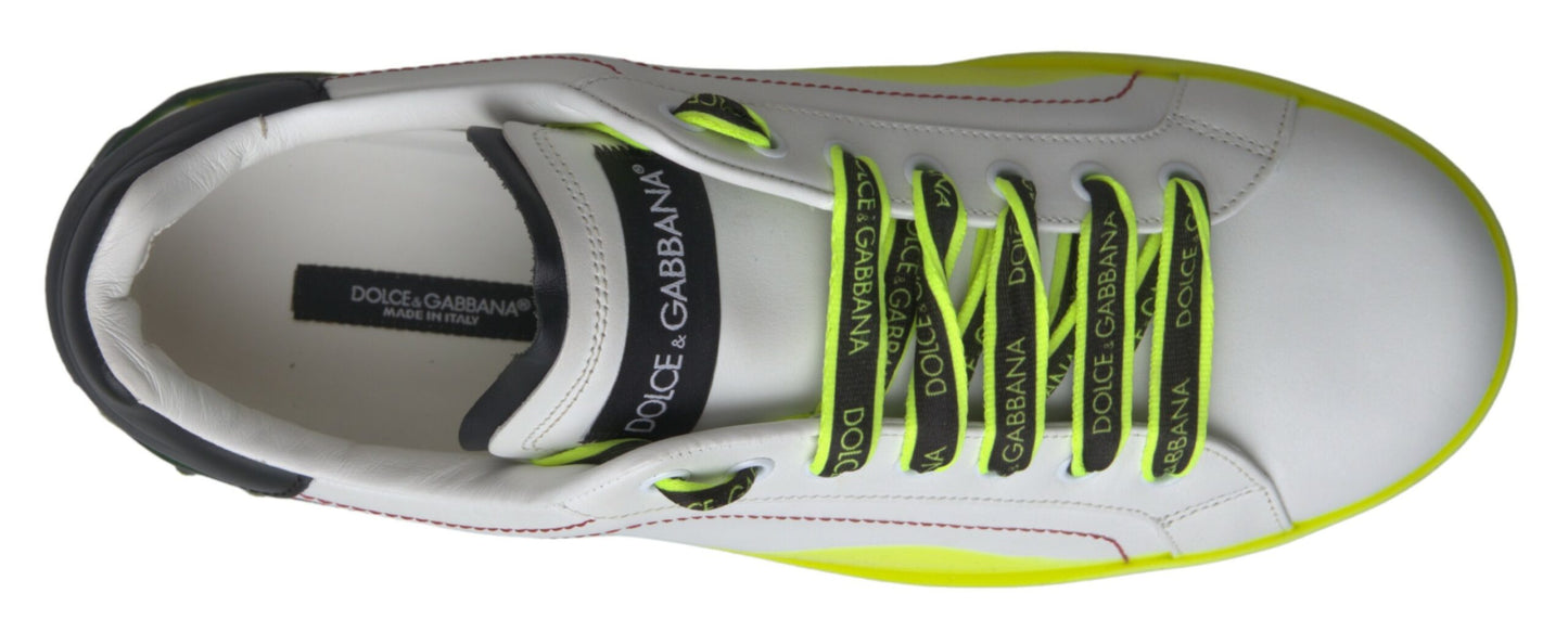 Dolce &amp; Gabbana White and Yellow Portofino Leather Sneakers