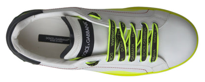 Dolce &amp; Gabbana White and Yellow Portofino Leather Sneakers