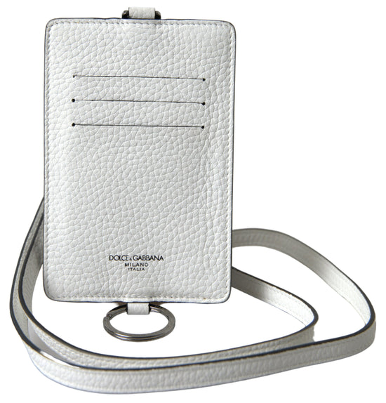 White Leather Lanyard Logo Card Holder Men Wallet