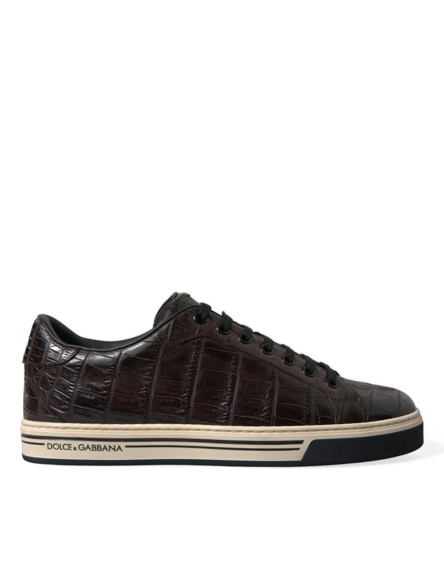 Dolce &amp; Gabbana Brown Crocodile Exotic Leather Men's Casual Sneakers