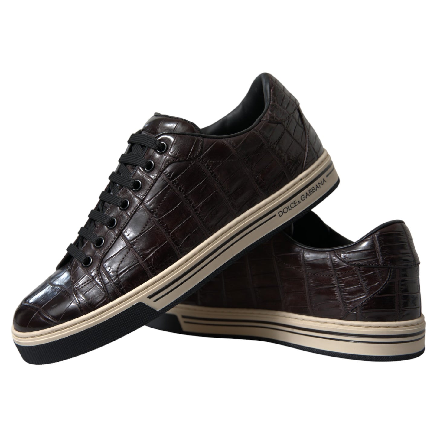 Dolce &amp; Gabbana Brown Crocodile Exotic Leather Men's Casual Sneakers