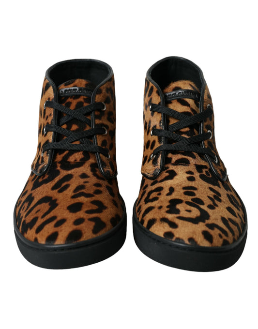 Dolce &amp; Gabbana Brown Leopard Pony Hair Leather Sneakers