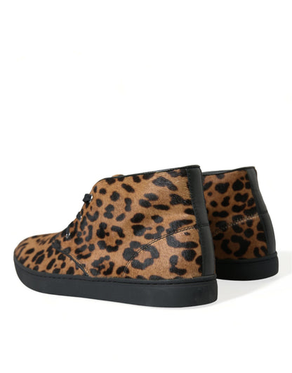 Dolce &amp; Gabbana Brown Leopard Pony Hair Leather Sneakers