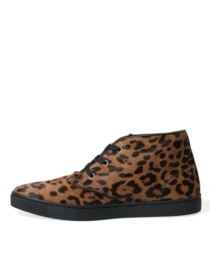 Dolce &amp; Gabbana Brown Leopard Pony Hair Leather Sneakers
