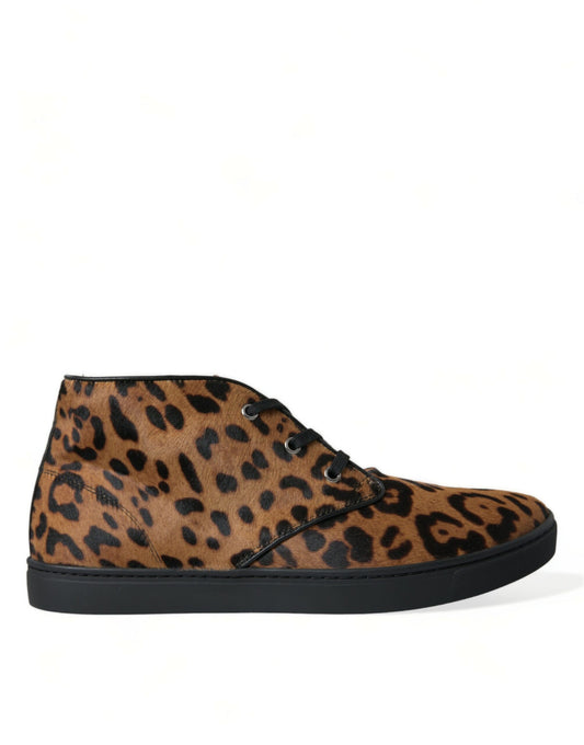 Dolce &amp; Gabbana Brown Leopard Pony Hair Leather Sneakers