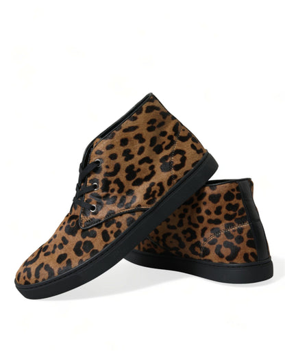 Dolce &amp; Gabbana Brown Leopard Pony Hair Leather Sneakers