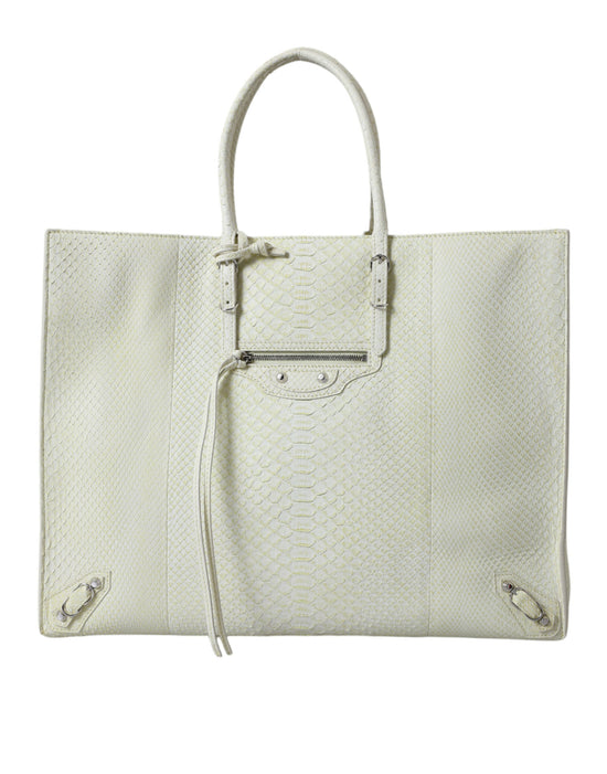 White Yellow Exotic Skin Leather Shopping Tote PAPIER Bag