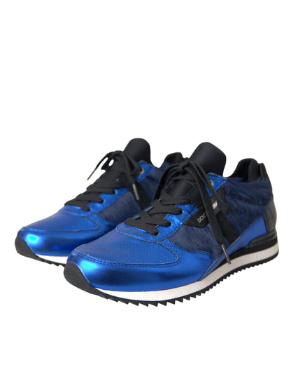 Dolce &amp; Gabbana Blue and Black Calf Hair Leather Sneakers