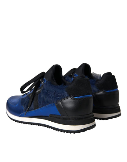 Dolce &amp; Gabbana Blue and Black Calf Hair Leather Sneakers