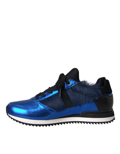 Dolce &amp; Gabbana Blue and Black Calf Hair Leather Sneakers