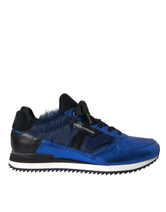 Dolce &amp; Gabbana Blue and Black Calf Hair Leather Sneakers