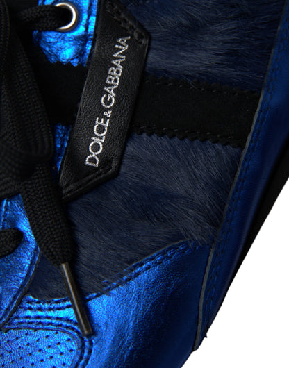 Dolce &amp; Gabbana Blue and Black Calf Hair Leather Sneakers