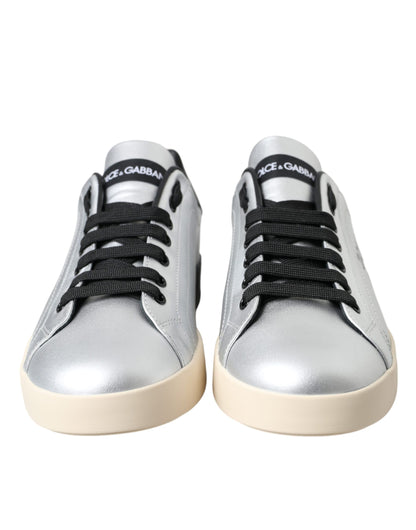 Dolce &amp; Gabbana Silver Portofino Calf Leather Sneakers Men's Shoes