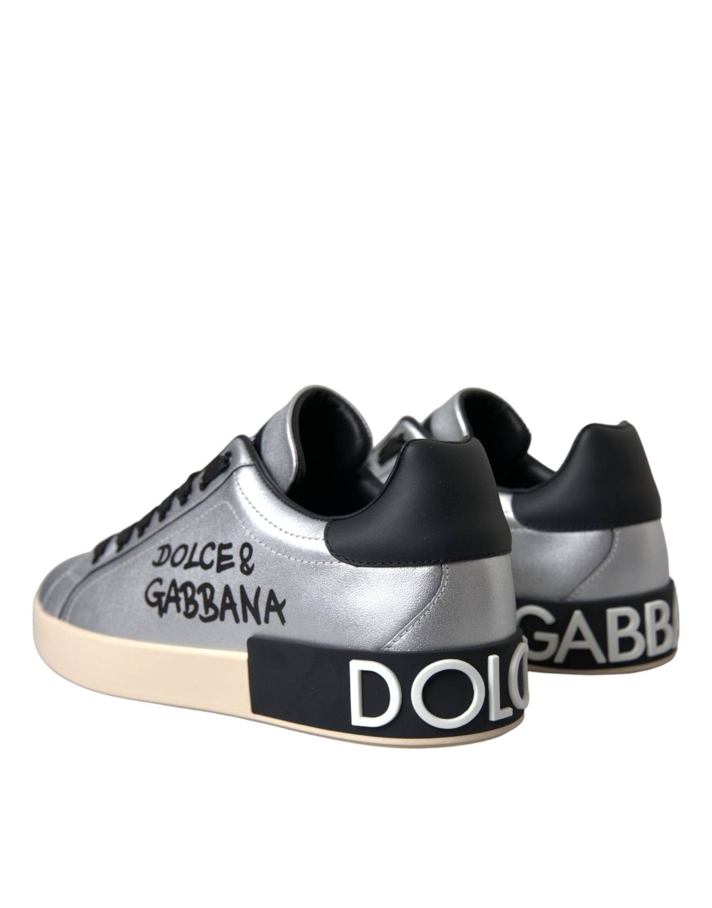Dolce &amp; Gabbana Silver Portofino Calf Leather Sneakers Men's Shoes