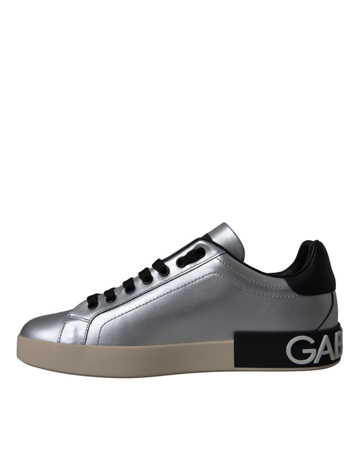 Dolce &amp; Gabbana Silver Portofino Calf Leather Sneakers Men's Shoes