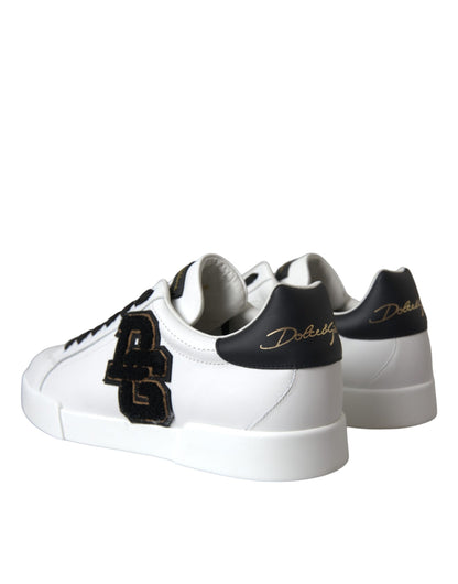 Dolce &amp; Gabbana White Leather DG Logo Casual Low-Top Sneakers