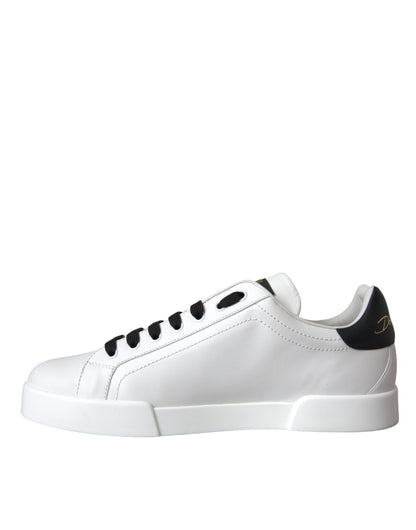 Dolce &amp; Gabbana White Leather DG Logo Casual Low-Top Sneakers