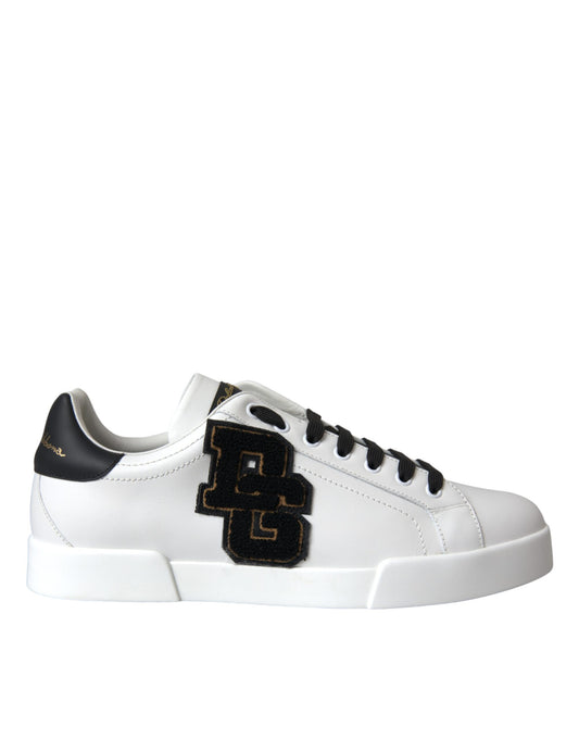 Dolce &amp; Gabbana White Leather DG Logo Casual Low-Top Sneakers