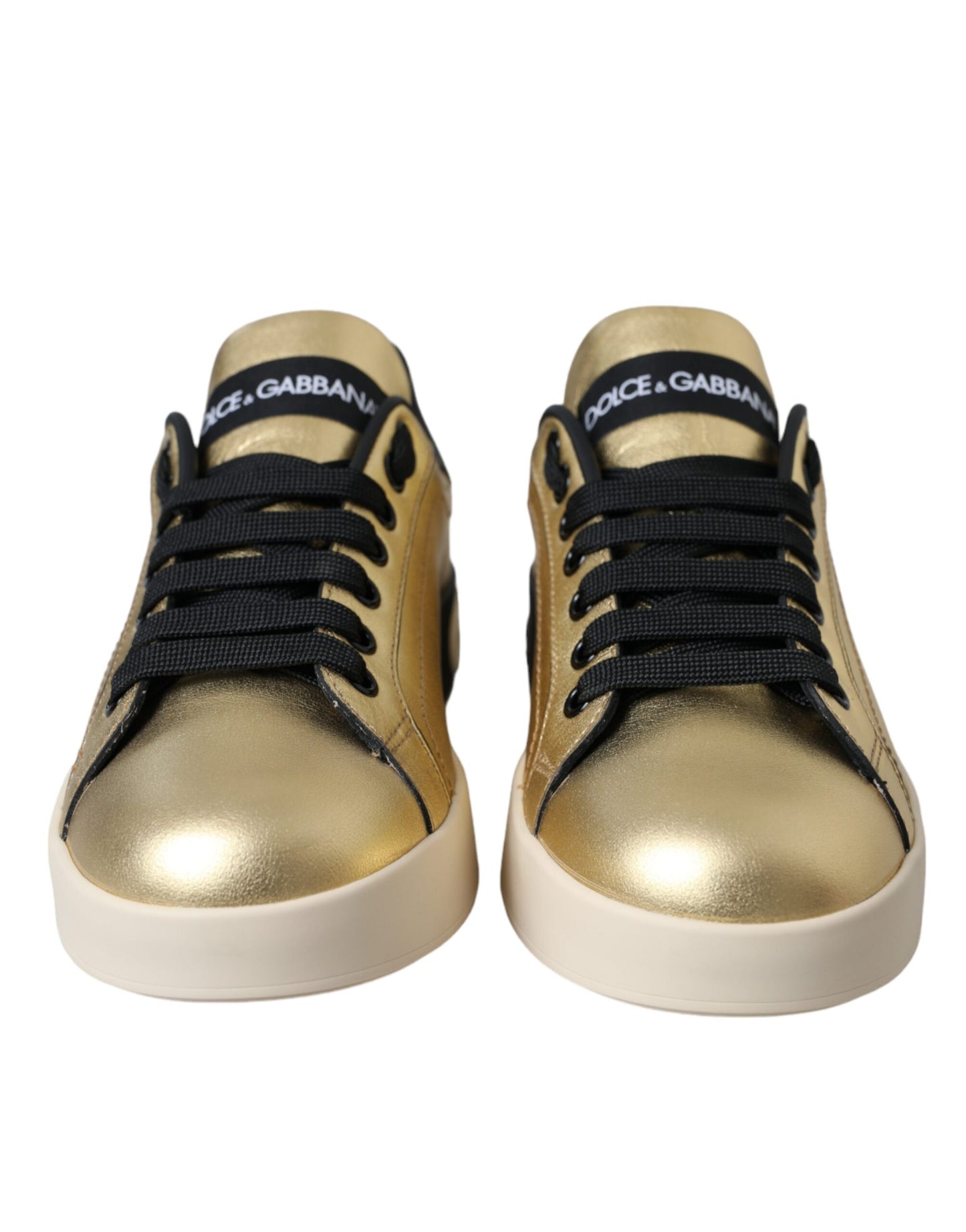 Gold Portofino Low-Top Leather Sneakers - Women's Designer Footwear