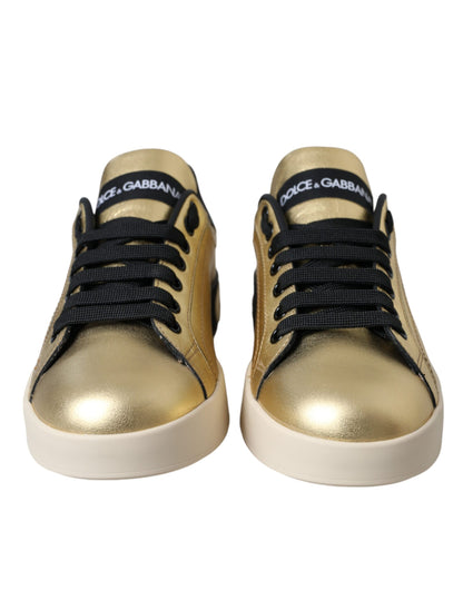 Gold Portofino Low-Top Leather Sneakers - Women's Designer Footwear