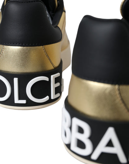 Gold Portofino Low-Top Leather Sneakers - Women's Designer Footwear