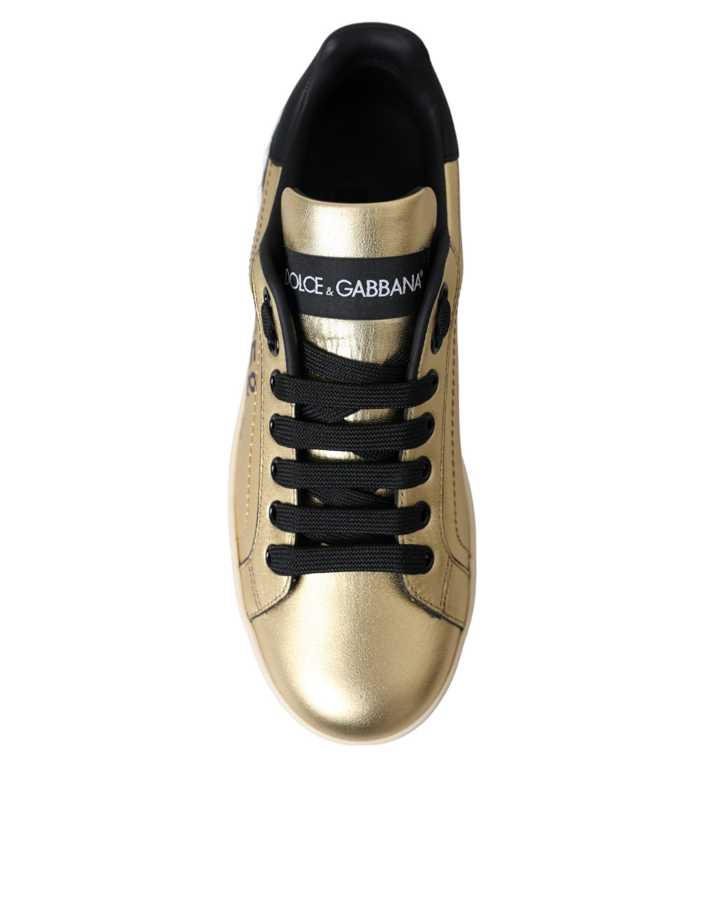 Gold Portofino Low-Top Leather Sneakers - Women's Designer Footwear