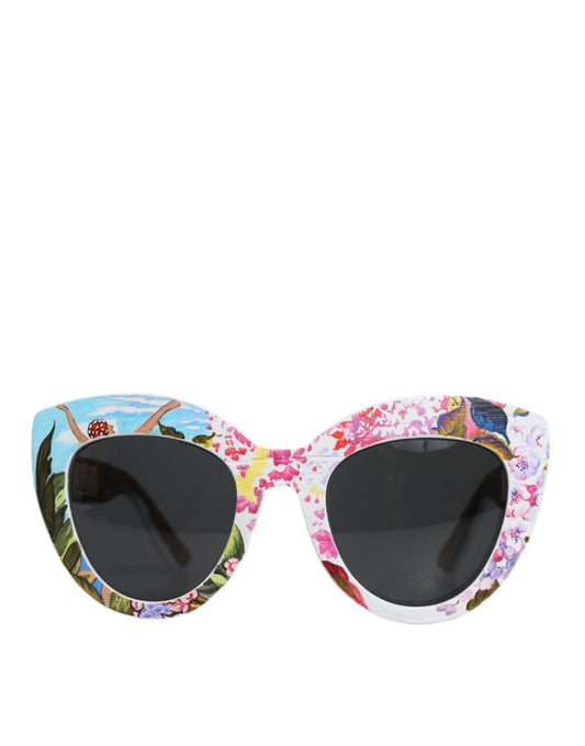 Wood Crystal Brass Frame Floral Hand Painted Sunglasses