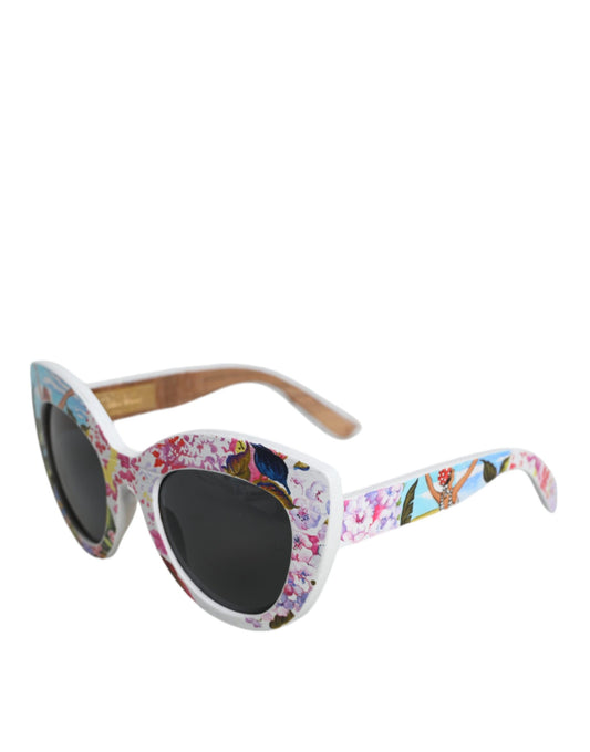 Wood Crystal Brass Frame Floral Hand Painted Sunglasses