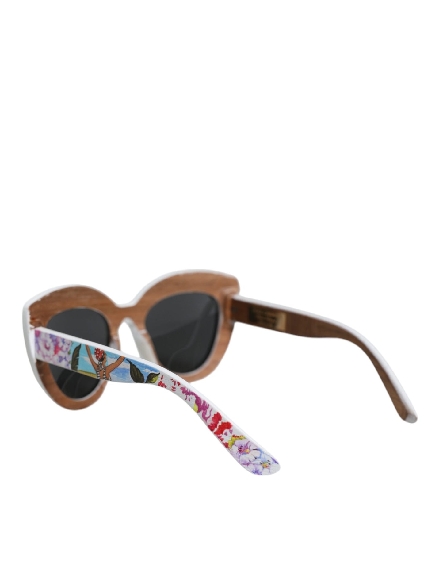 Wood Crystal Brass Frame Floral Hand Painted Sunglasses