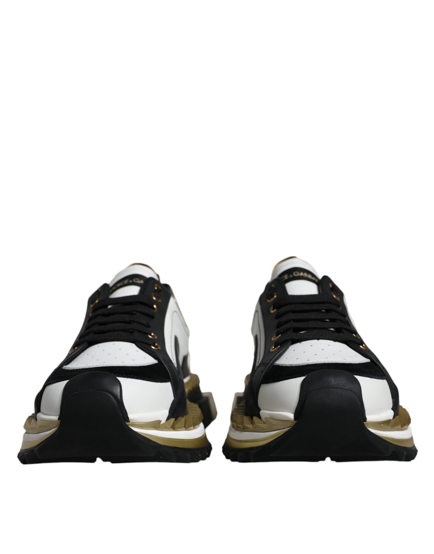 Dolce &amp; Gabbana White Gold Black Leather SUPER KING Sneakers