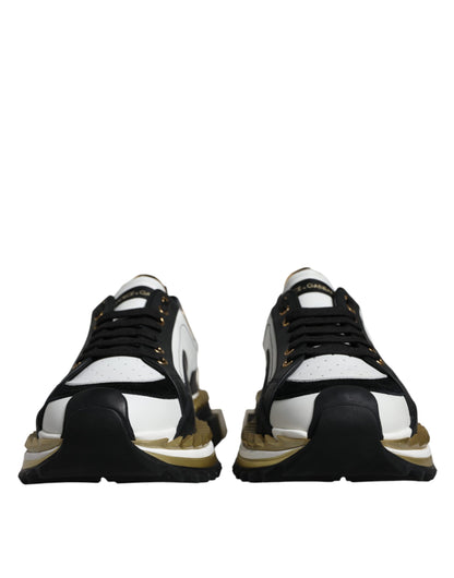 Dolce &amp; Gabbana White Gold Black Leather SUPER KING Sneakers