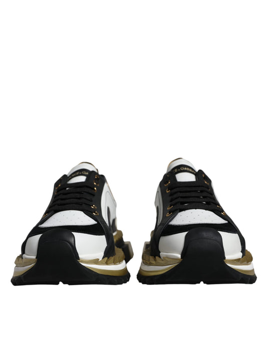 Dolce &amp; Gabbana White Gold Black Leather SUPER KING Sneakers