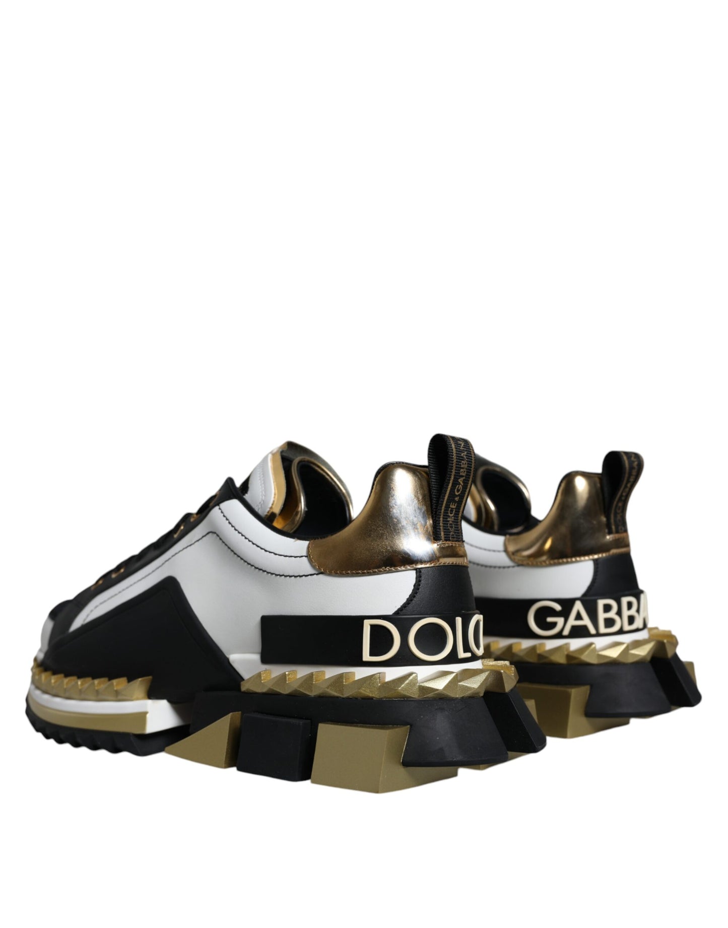 Dolce &amp; Gabbana White Gold Black Leather SUPER KING Sneakers
