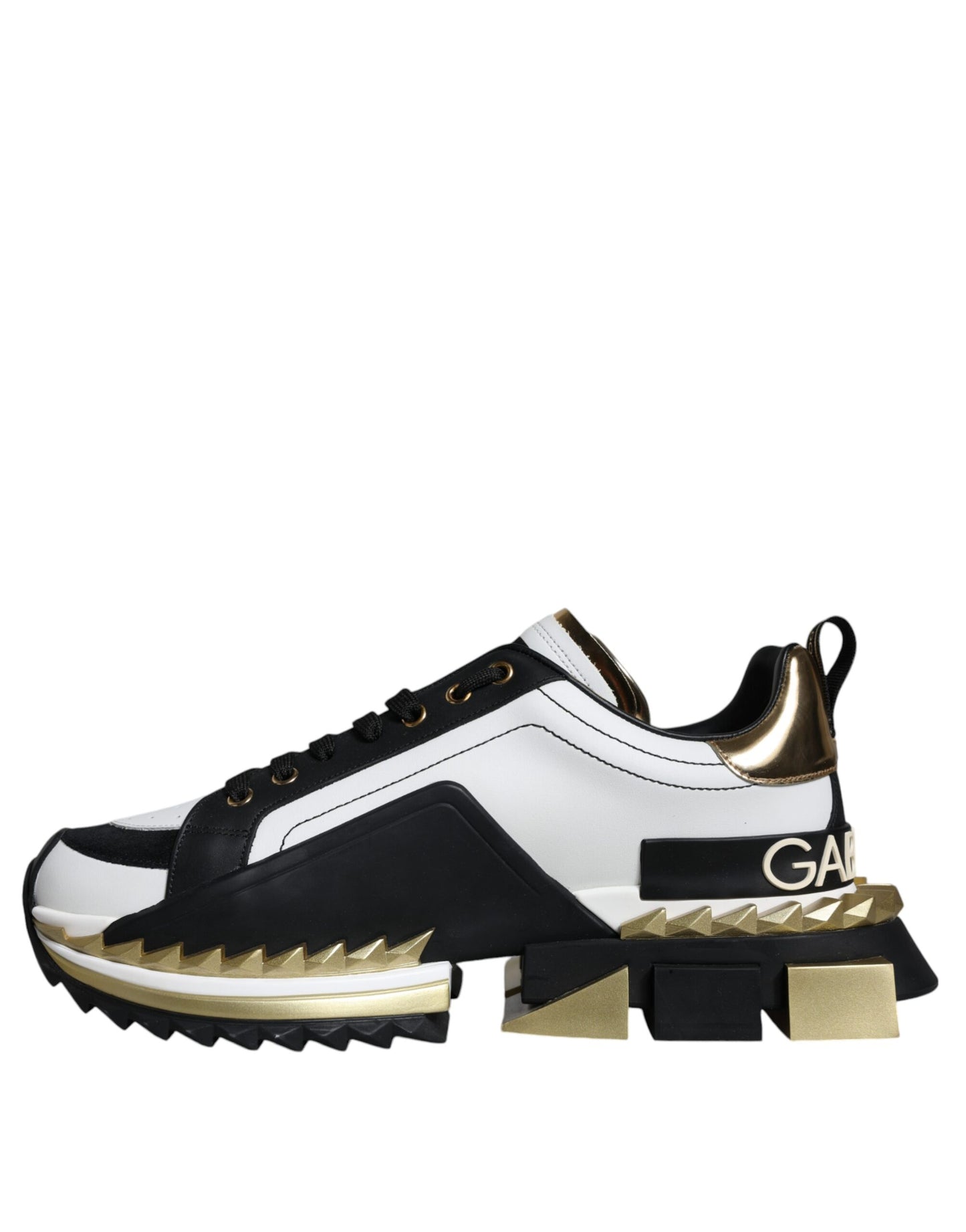 Dolce &amp; Gabbana White Gold Black Leather SUPER KING Sneakers