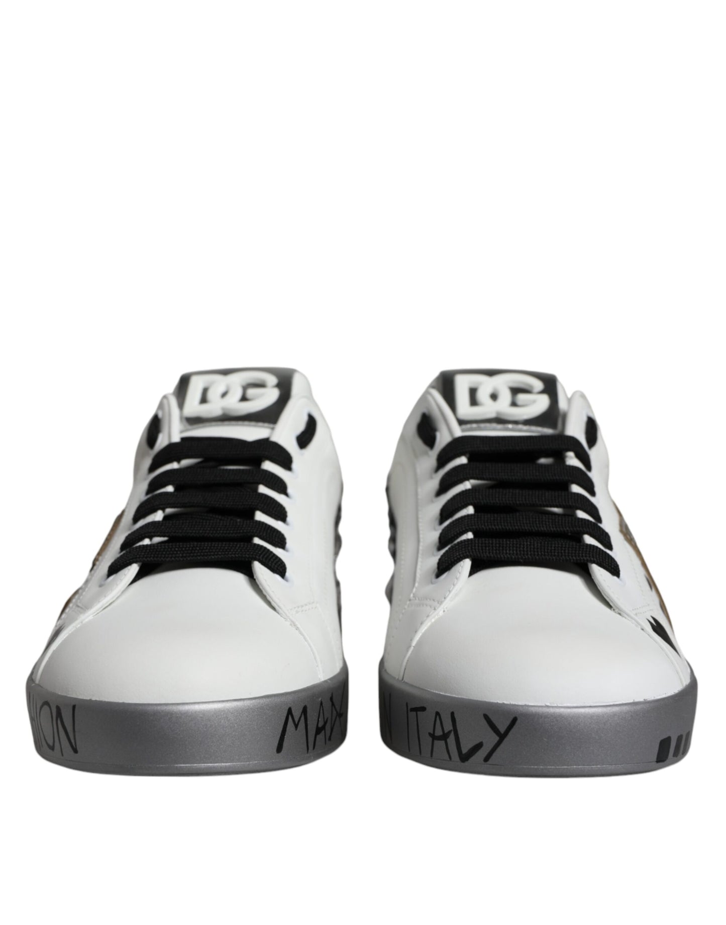 Dolce &amp; Gabbana White Silver Crystal Logo Portofino Sneakers