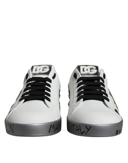 Dolce &amp; Gabbana White Silver Crystal Logo Portofino Sneakers