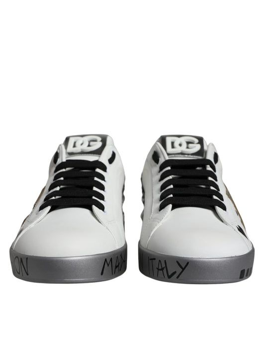 Dolce &amp; Gabbana White Silver Crystal Logo Portofino Sneakers