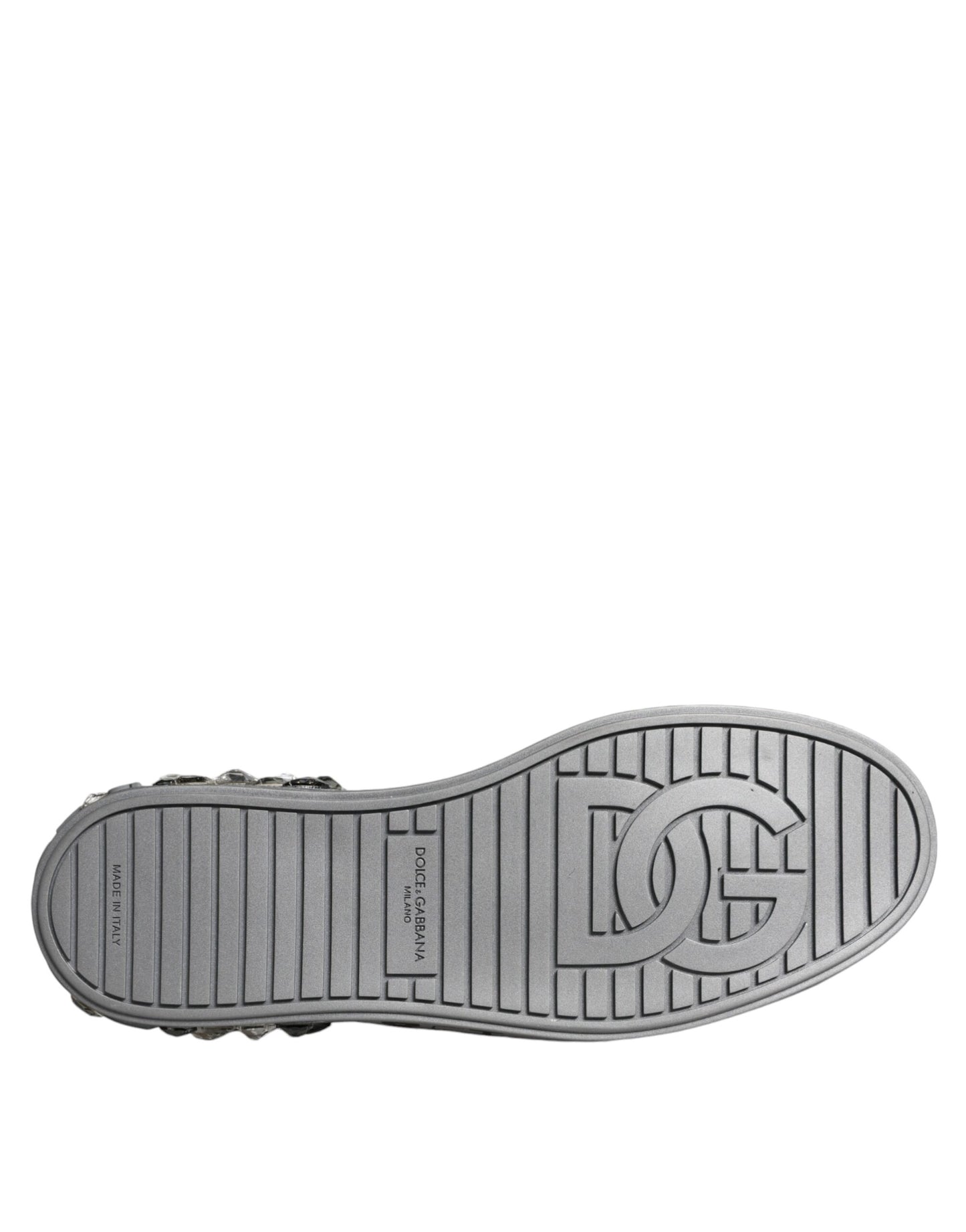 Dolce &amp; Gabbana White Silver Crystal Logo Portofino Sneakers