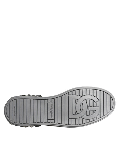Dolce &amp; Gabbana White Silver Crystal Logo Portofino Sneakers