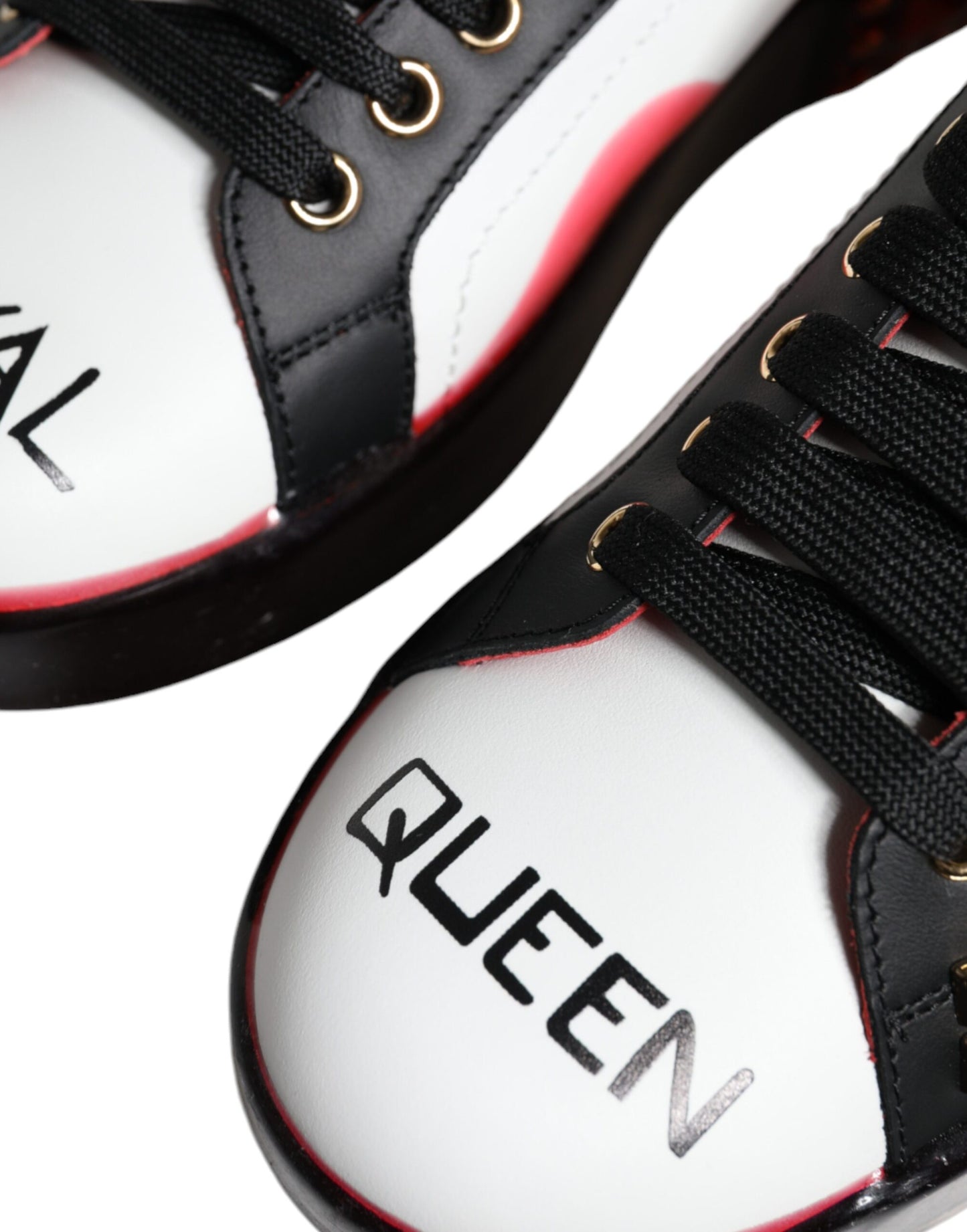 Crystal-Embellished Portofino Leather Sneakers - White & Red