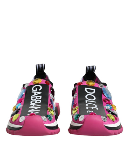 Crystal-Embellished Low Top Sneakers - Pink Techno Fabric