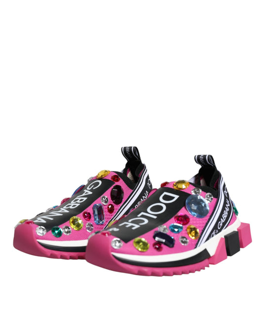 Crystal-Embellished Low Top Sneakers - Pink Techno Fabric
