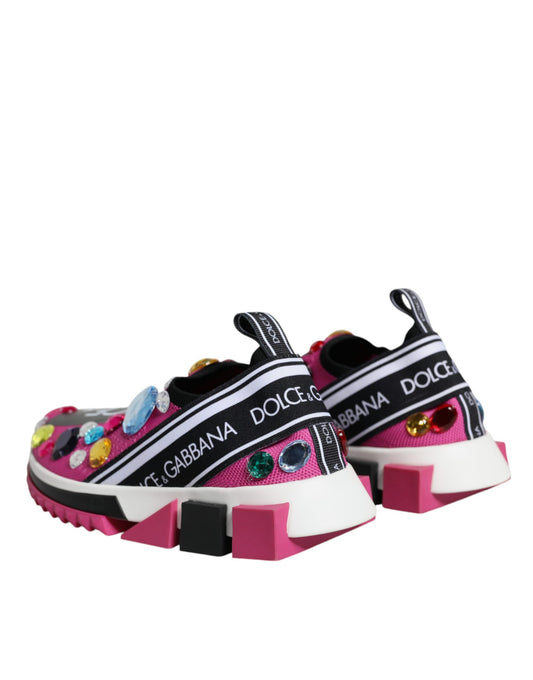 Crystal-Embellished Low Top Sneakers - Pink Techno Fabric