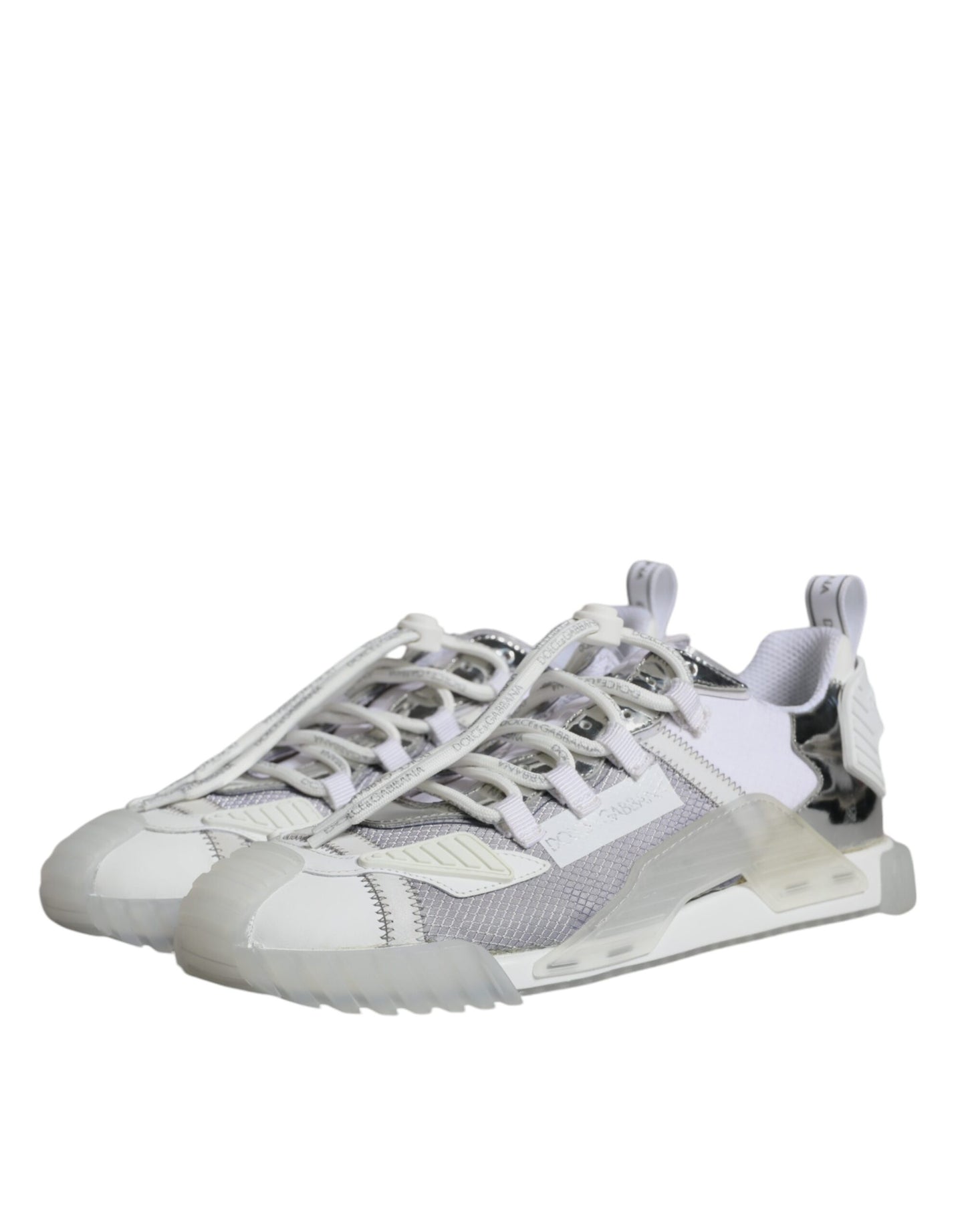 Dolce &amp; Gabbana White Silver Low Top NS1 Sneakers