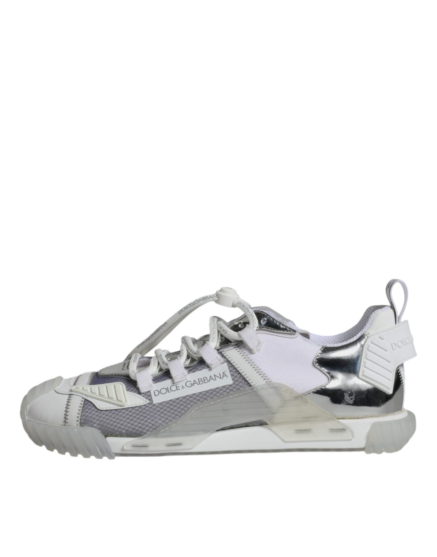 Dolce &amp; Gabbana White Silver Low Top NS1 Sneakers