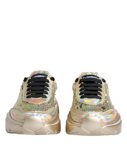 Dolce &amp; Gabbana Gold Sequined Iridescent Daymaster Sneakers