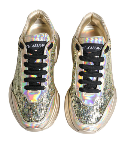 Dolce &amp; Gabbana Gold Sequined Iridescent Daymaster Sneakers